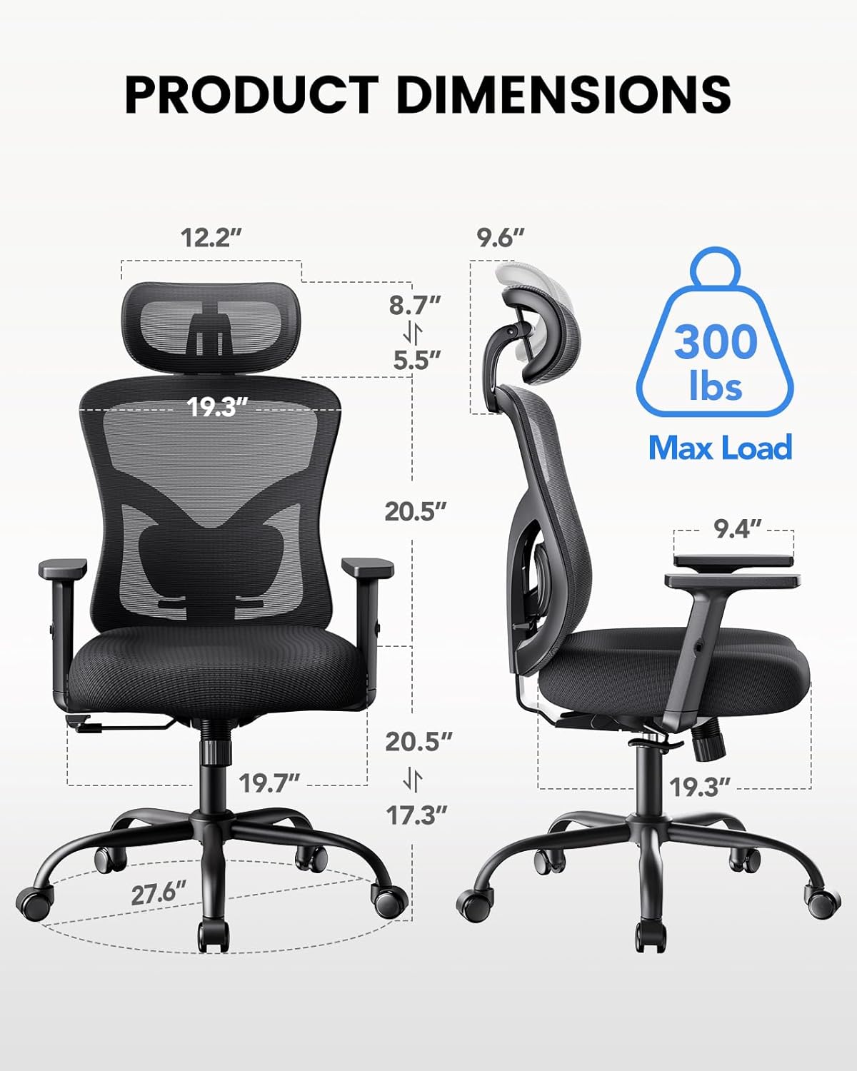 Home Office High Back Chair Mesh Lumbar Support, Swivel Computer Desk Chair with Adjustable Armrest, Max 300lbs - Walmart.com