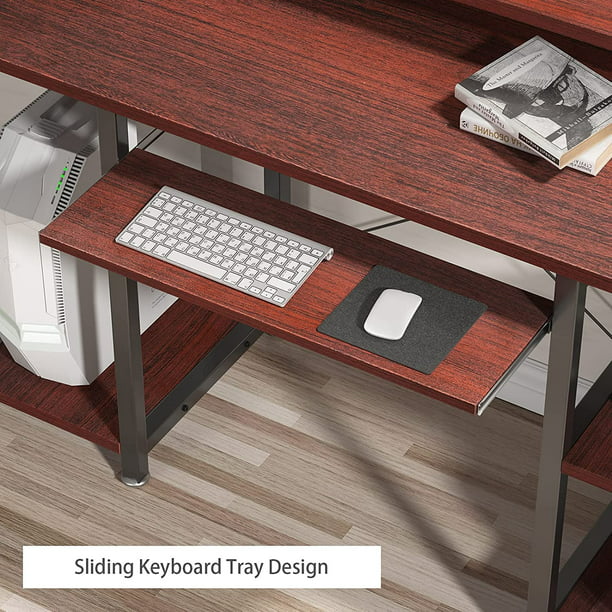 Industrial Computer Desk 47 inch, Home Office Desk with Monitor Stand, Large Workstation with Storage Shelves Keyboard Tray, Studying Writing Table for Home Office, Cherry - Walmart.com