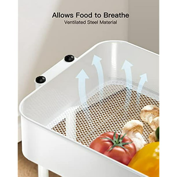 Metal Rolling Utility Cart 3-Tier, Heavy Duty Storage Cart with 2 Lockable Wheels, Multifunctional Mesh Organization Cart for Kitchen Dining Room Living Room (White) - Walmart.com