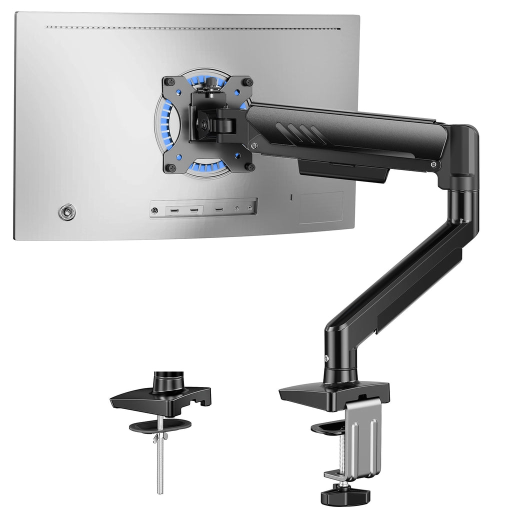 Kyspho Single Monitor Arm for 13 to 34 Inch Screens, Holds 19.8 lbs, Monitor Stand with C-Clamp Tool-Free Mount, Cable Management, Adjustability for Swivel, Tilt, and Rotation, Max 100x100mm