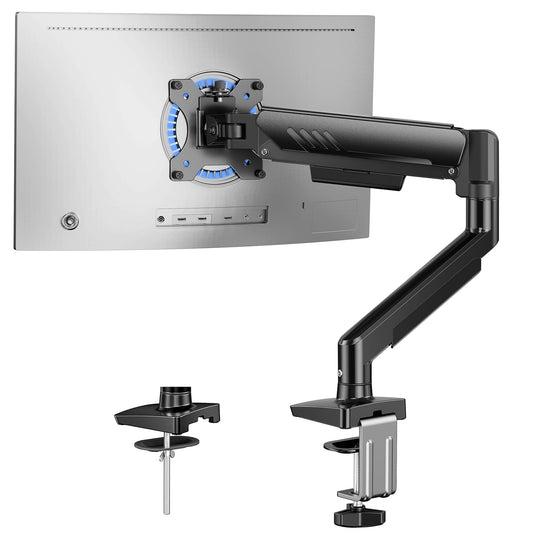 Kyspho Single Monitor Arm for 13 to 34 Inch Screens, Holds 19.8 lbs, Monitor Stand with C-Clamp Tool-Free Mount, Cable Management, Adjustability for Swivel, Tilt, and Rotation, Max 100x100mm