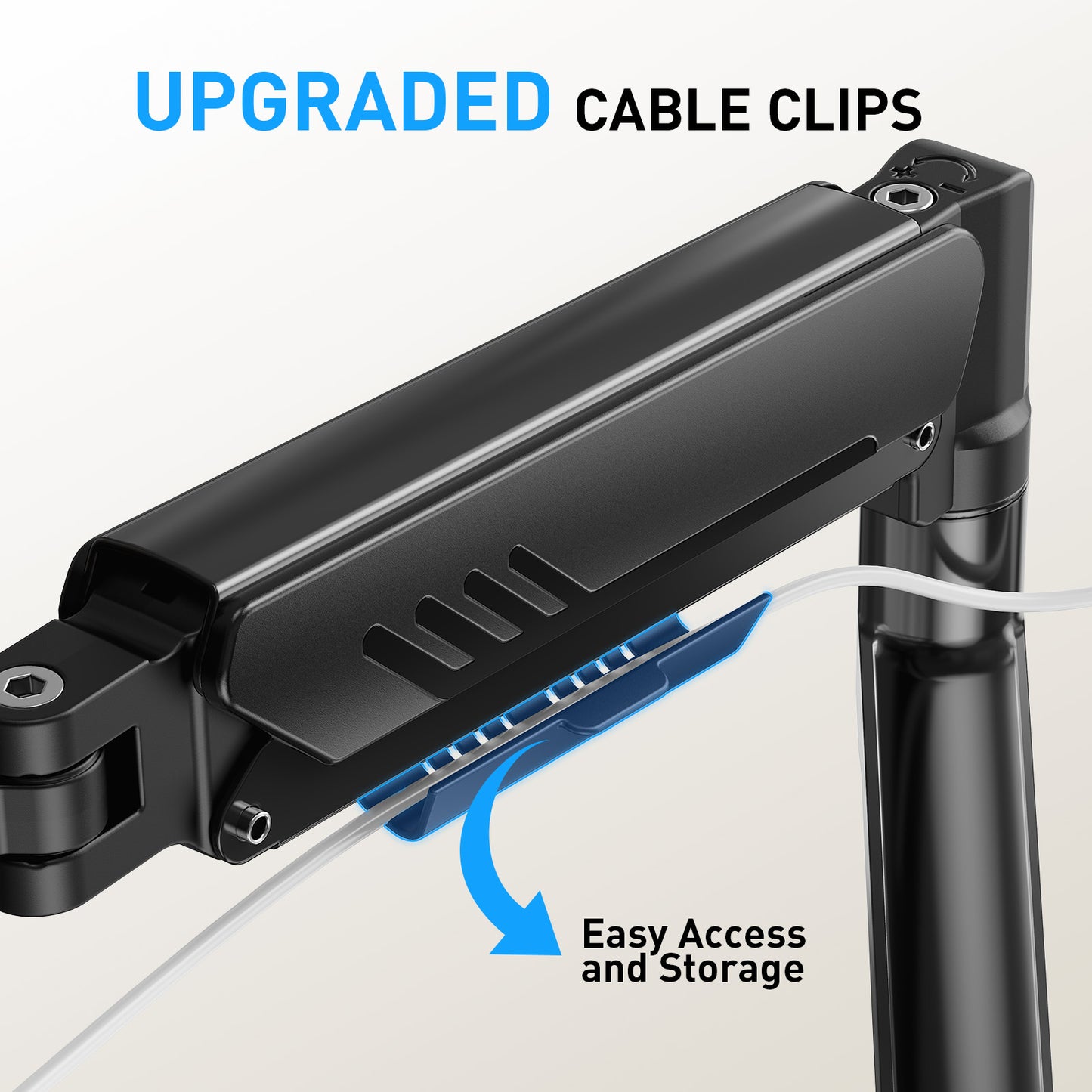 Kyspho Single Monitor Arm for 13 to 34 Inch Screens, Holds 19.8 lbs, Monitor Stand with C-Clamp Tool-Free Mount, Cable Management, Adjustability for Swivel, Tilt, and Rotation, Max 100x100mm