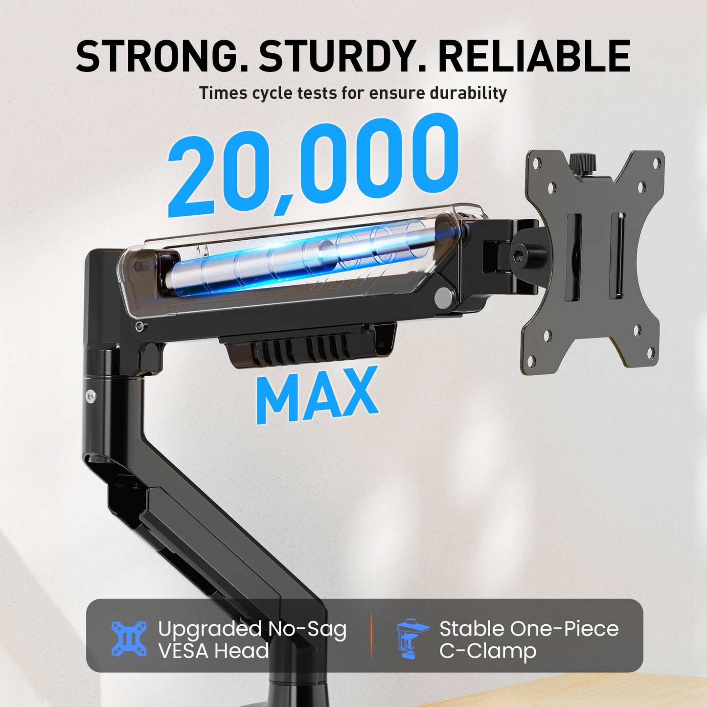 Kyspho Single Monitor Arm for 13 to 34 Inch Screens, Holds 19.8 lbs, Monitor Stand with C-Clamp Tool-Free Mount, Cable Management, Adjustability for Swivel, Tilt, and Rotation, Max 100x100mm