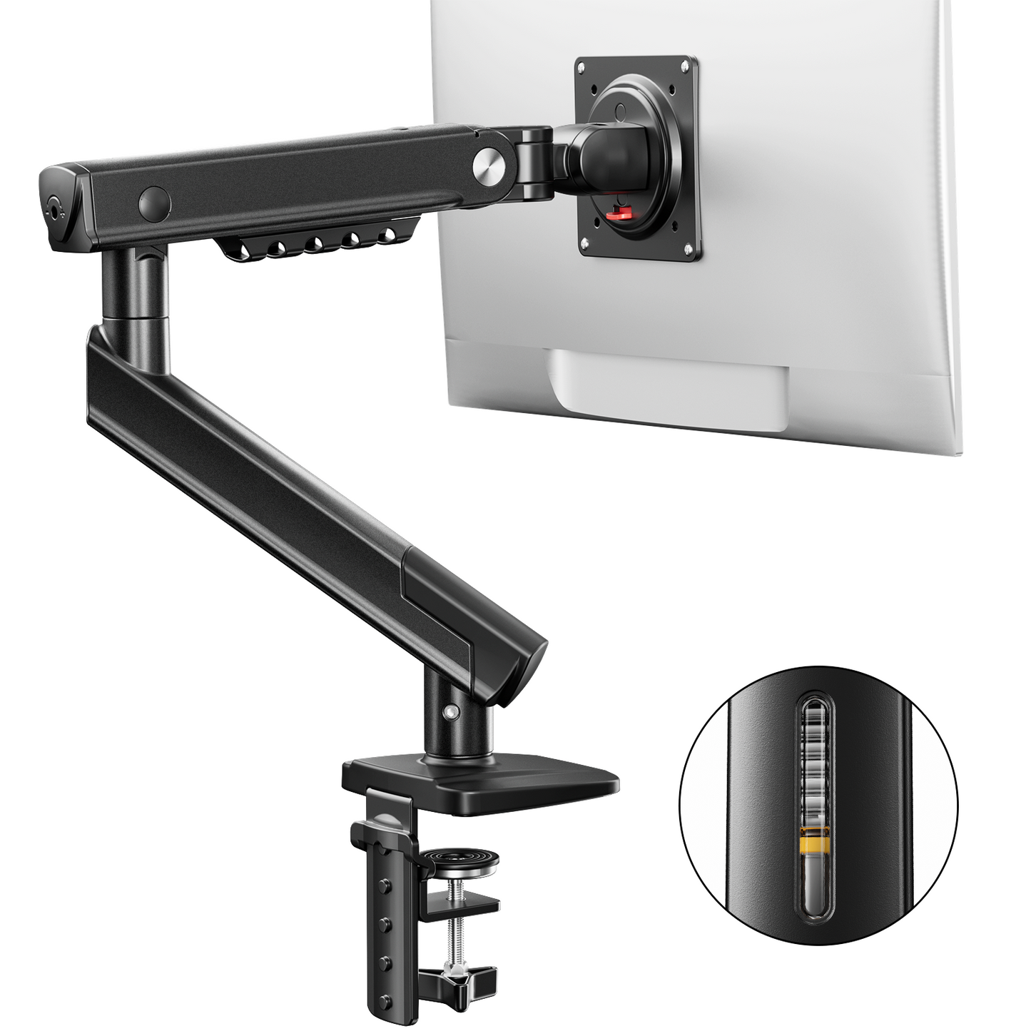 Kyspho Single Monitor Arm for 13-32 Inch Screens,Holds 19.8 lbs, Monitor Stand with Tension Spring,Full Motion Visual Adjustment Monitor Mount,C-Clamp & Grommet Hole,Max 100x100mm
