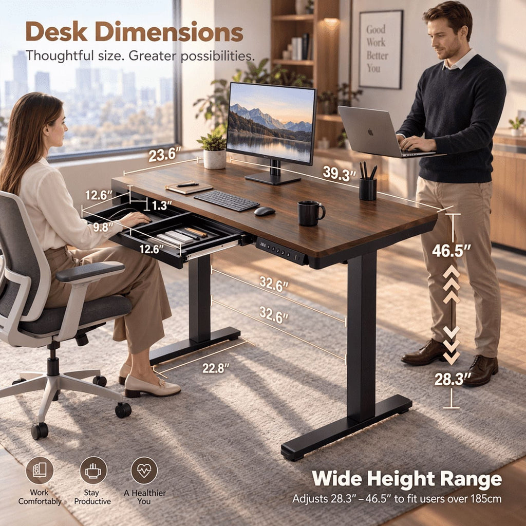 Electric Standing Desk, Stand up Desks Adjustable Height,Adjustable Desk,40x24 inches,Black Walnut