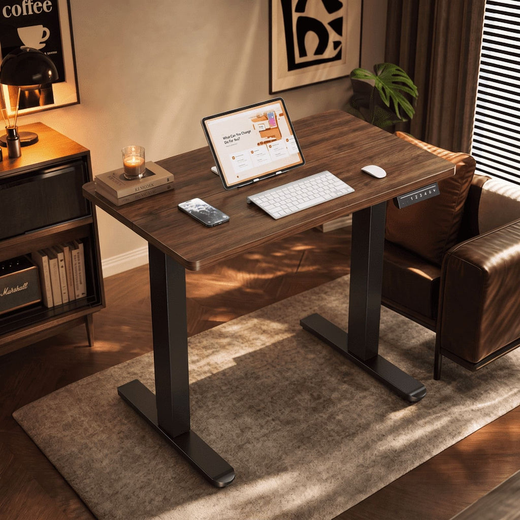 Kyspho 32" Small Electric Standing Desk Adjustable Height, 4 Memory Height Settings, Sit Stand Up Desk for Home Office & Computer Workstation, Black Walnut