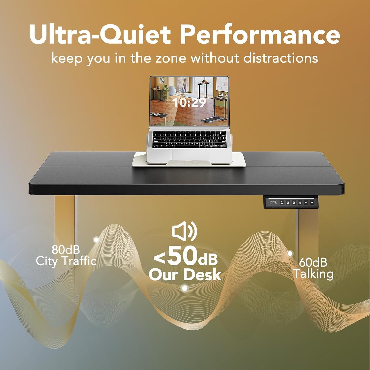 Kyspho Electric Standing Desk with 4 Memory Height Settings, 32" Small Height Adjustbale Desk, Sit Stand Up Desk for Home Office, Black + Gold