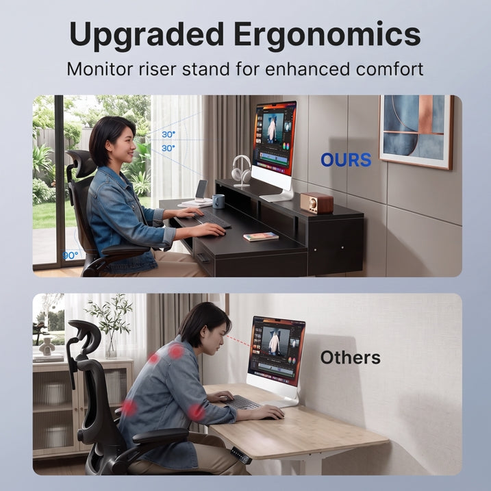 55" X 26" Electric Standing Desk with 2 Drawers & Large Keyboard Tray, Adjustable Sit Stand Computer Desk with 4 4 Memory Presets, C-Clamp Compatible Home Office Desk, Black