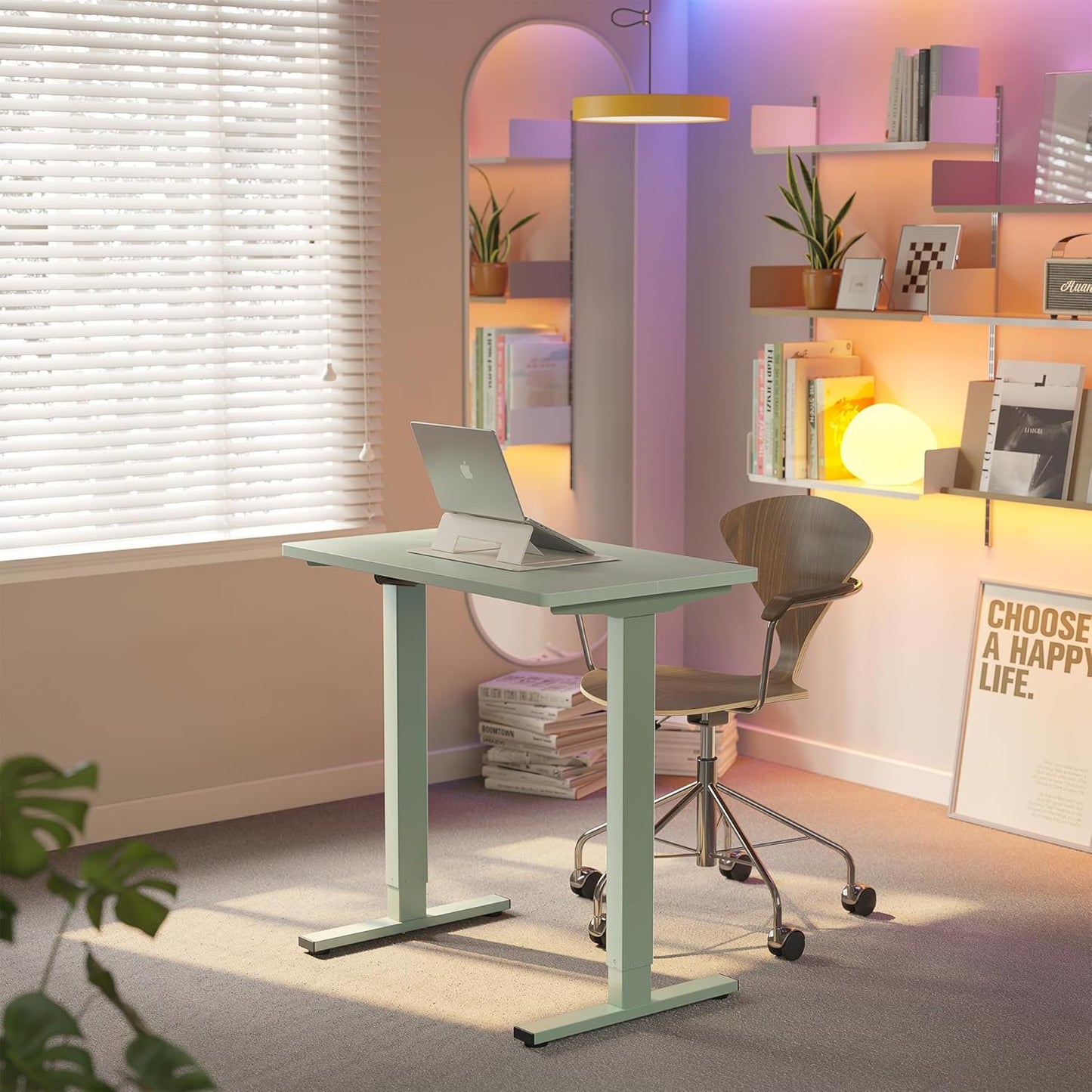 Kyspho Electric Standing Desk with 4 Memory Height Settings, 32" Small Height Adjustbale Desk, Sit Stand Up Desk for Home Office, Green