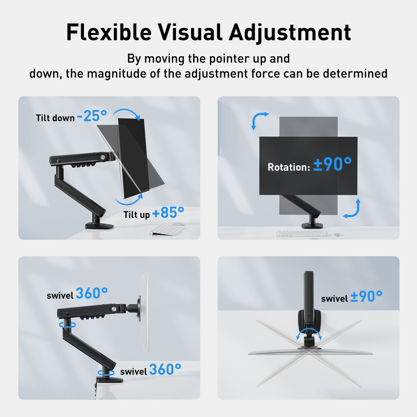 Kyspho Single Monitor Arm for 13-32 Inch Screens,Holds 19.8 lbs, Monitor Stand with Tension Spring,Full Motion Visual Adjustment Monitor Mount,C-Clamp & Grommet Hole,Max 100x100mm