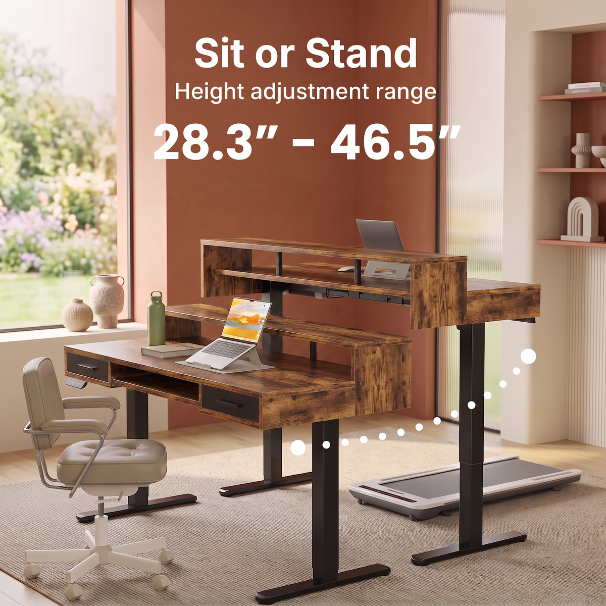 55" X 26" Electric Standing Desk with 2 Drawers & Large Keyboard Tray, Adjustable Sit Stand Computer Desk with 4 4 Memory Presets, C-Clamp Compatible Home Office Desk, Walnut
