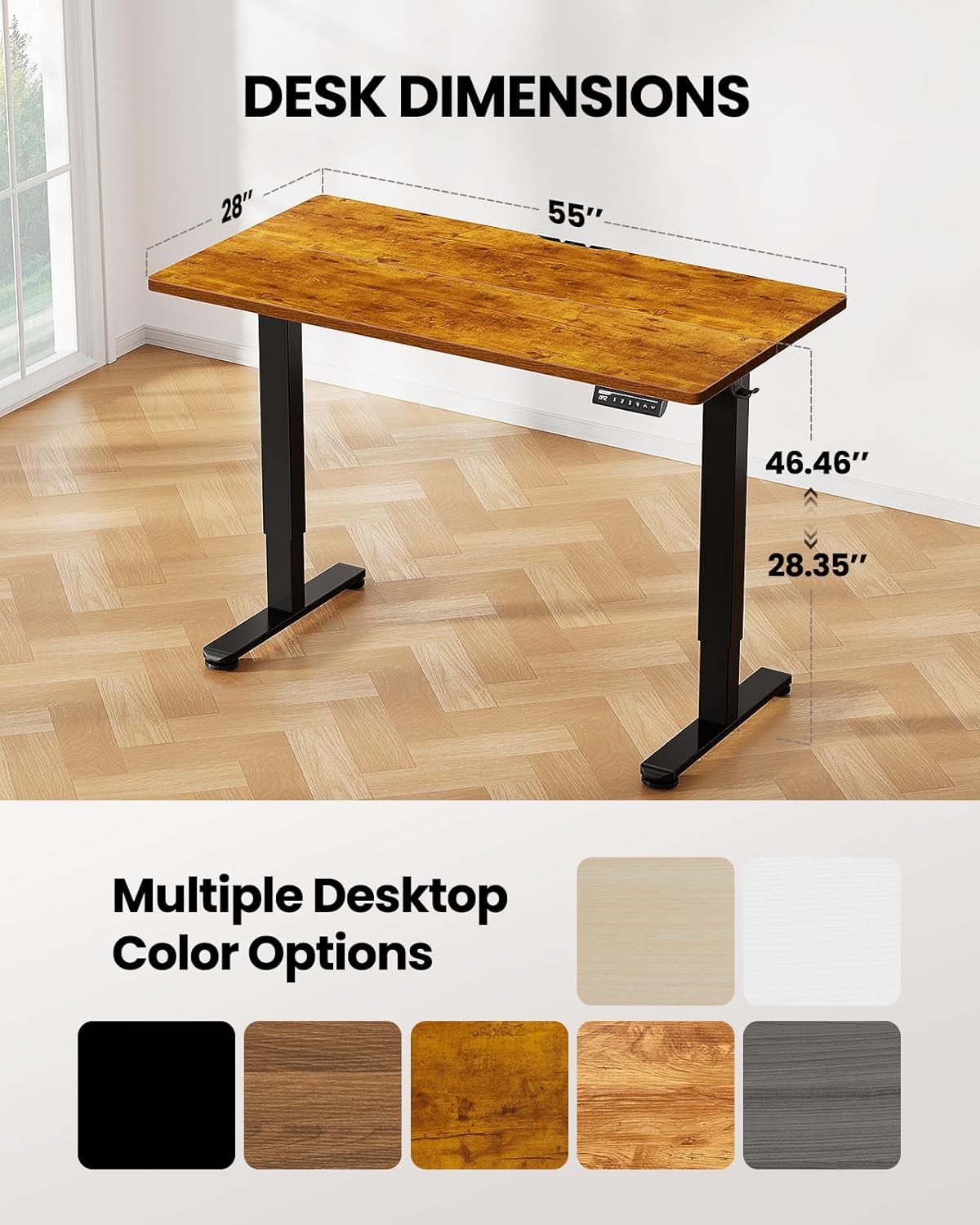 Electric Standing Desk with Drawer, Adjustable Height Sit Stand Up Desk, Home Office Desk Computer Workstation, 55x28 inch, Vintage Brown - Walmart.com
