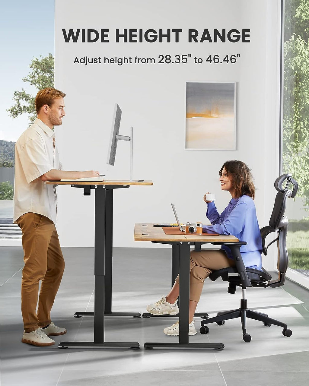 Electric Standing Desk with Drawer, Adjustable Height Sit Stand Up Desk, Home Office Desk Computer Workstation, 55x28 inch, Vintage Brown - Walmart.com