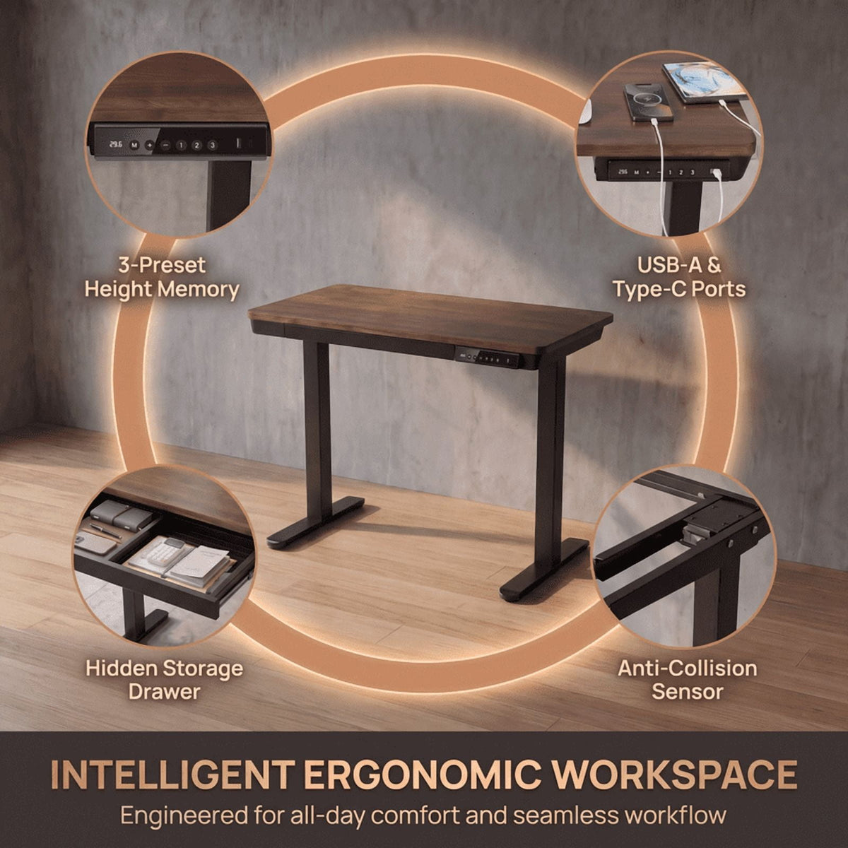 Electric Standing Desk, Stand up Desks Adjustable Height,Adjustable Desk,40x24 inches,Black Walnut