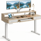 55" X 26" Electric Standing Desk with 2 Drawers & Large Keyboard Tray, Adjustable Sit Stand Computer Desk with 4 4 Memory Presets, C-Clamp Compatible Home Office Desk, Natrual