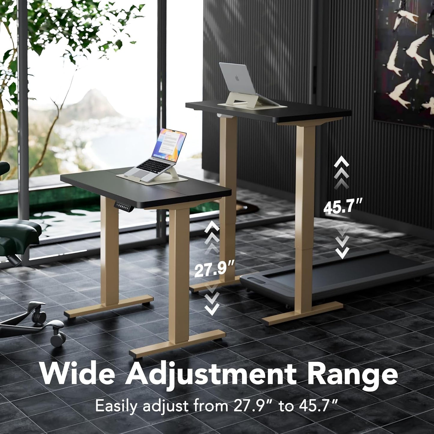 Kyspho Electric Standing Desk with 4 Memory Height Settings, 32" Small Height Adjustbale Desk, Sit Stand Up Desk for Home Office, Black + Gold