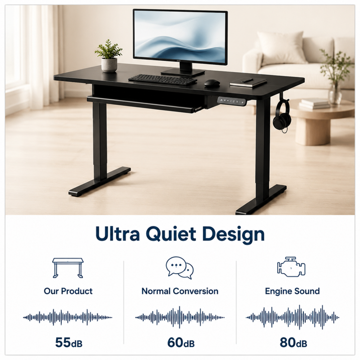 Kyspho 48" x 24" Electric Standing Desk with Keyboard Tray Adjustable Sit Stand up Desk with Headphone Hook & 4 Height Memory Pre-Set Black