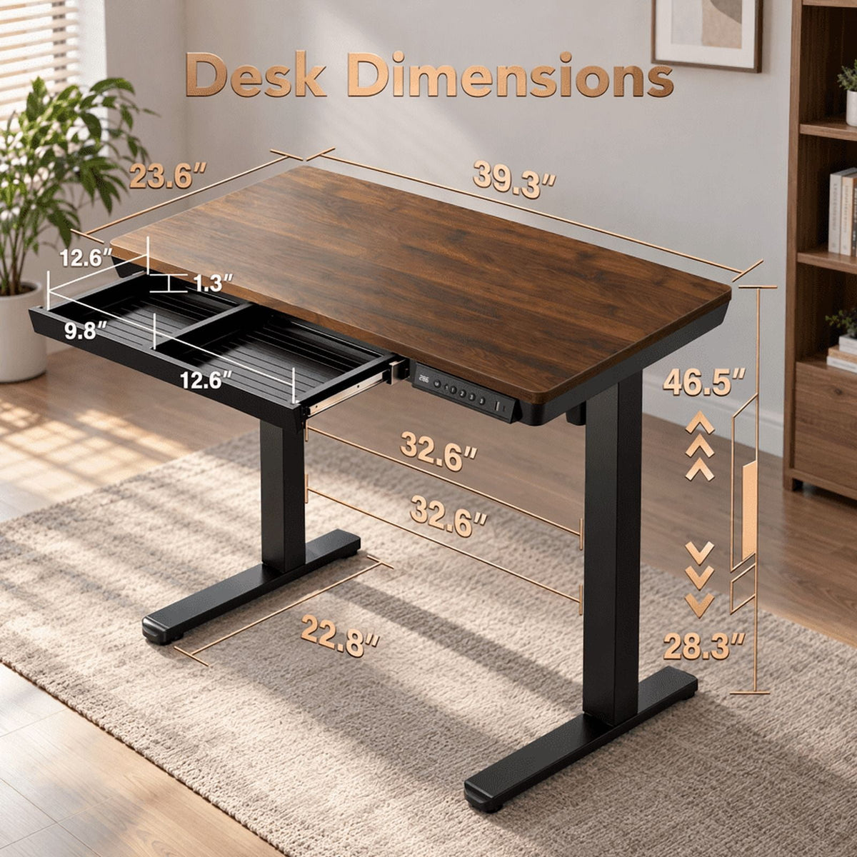 Electric Standing Desk, Stand up Desks Adjustable Height,Adjustable Desk,40x24 inches,Black Walnut