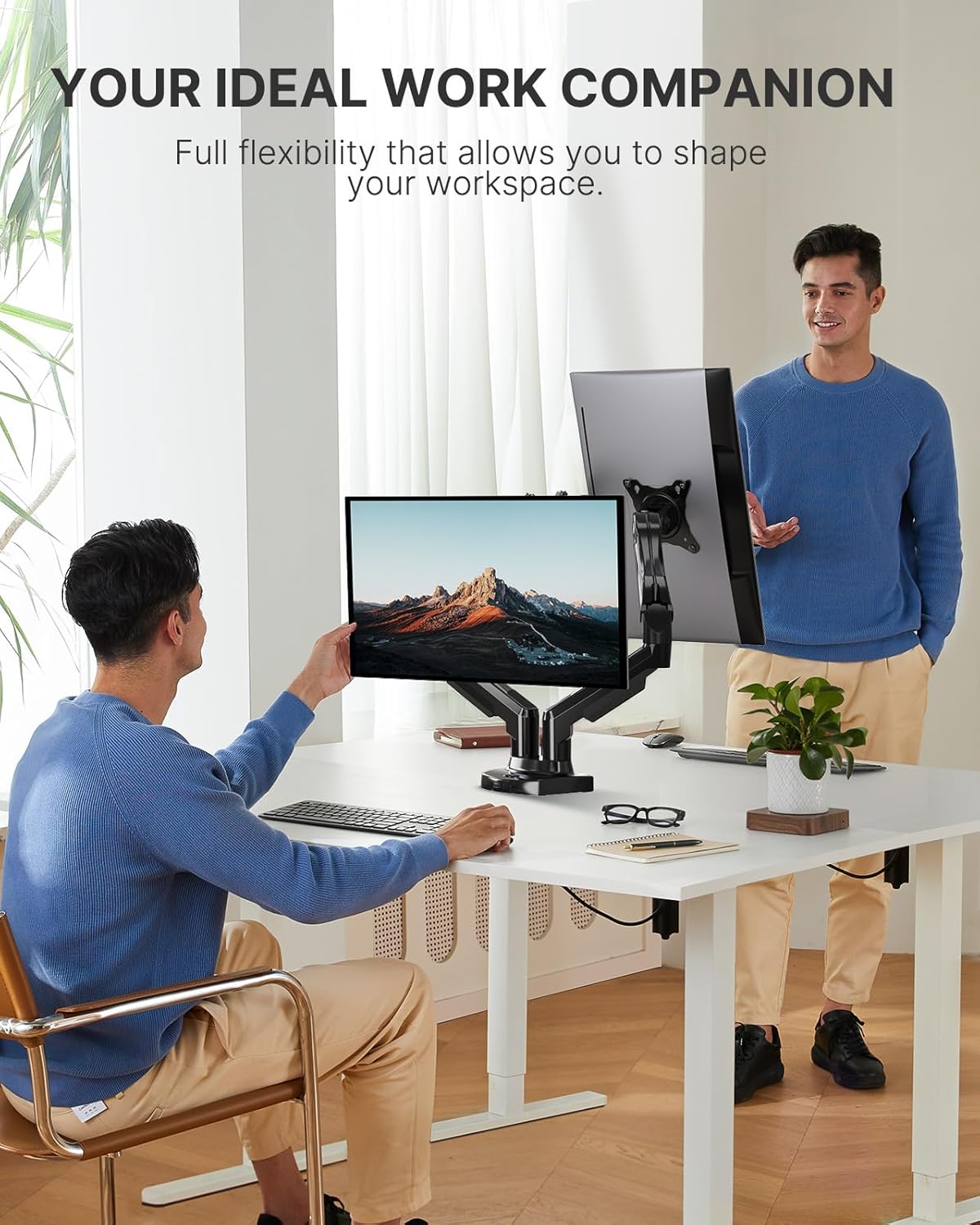 Dual Monitor Mount Desk Stand for 13 to 27 inch Screens Height Adjustable with C Clamp Grommet Mounting Base
