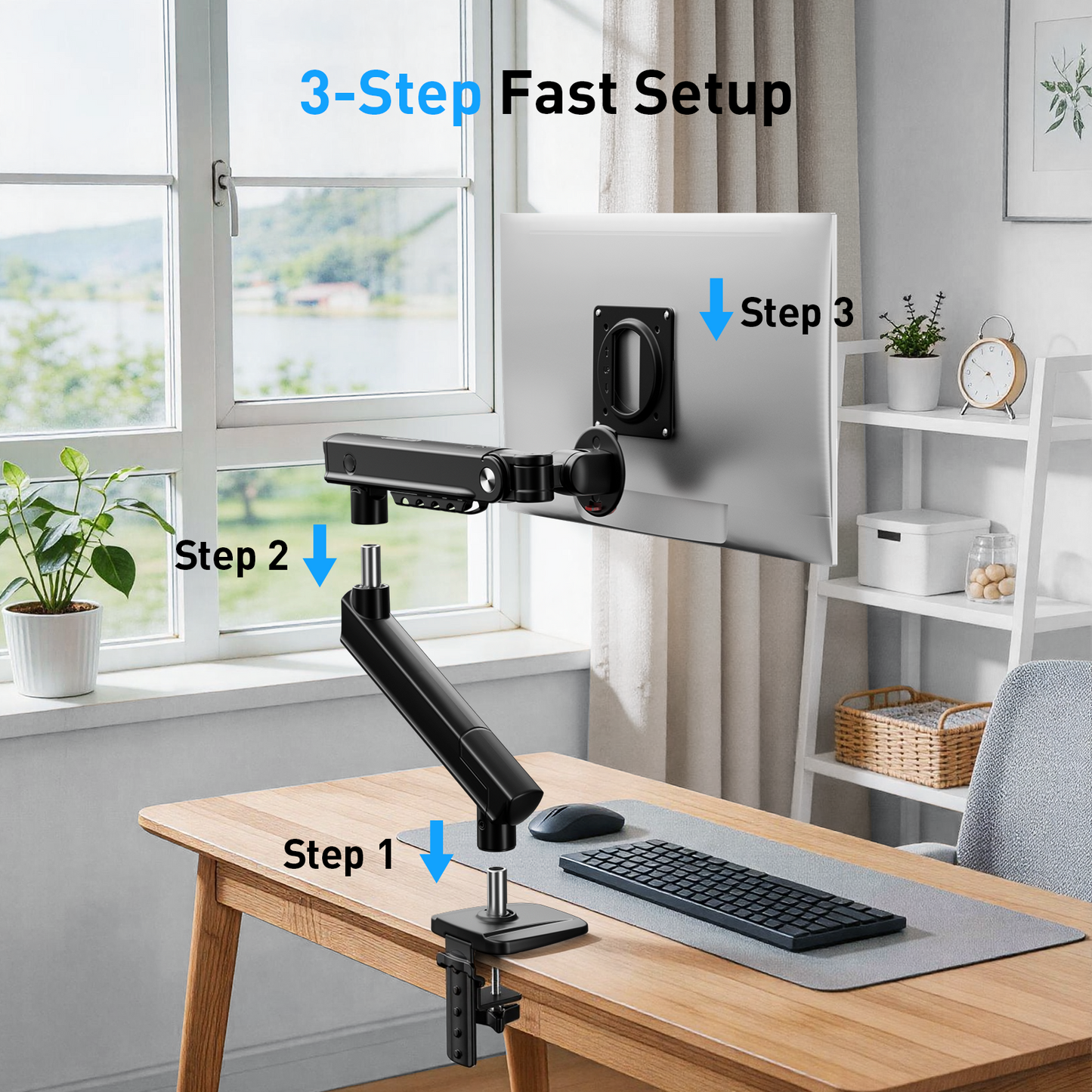 Kyspho Single Monitor Arm for 13-32 Inch Screens,Holds 19.8 lbs, Monitor Stand with Tension Spring,Full Motion Visual Adjustment Monitor Mount,C-Clamp & Grommet Hole,Max 100x100mm