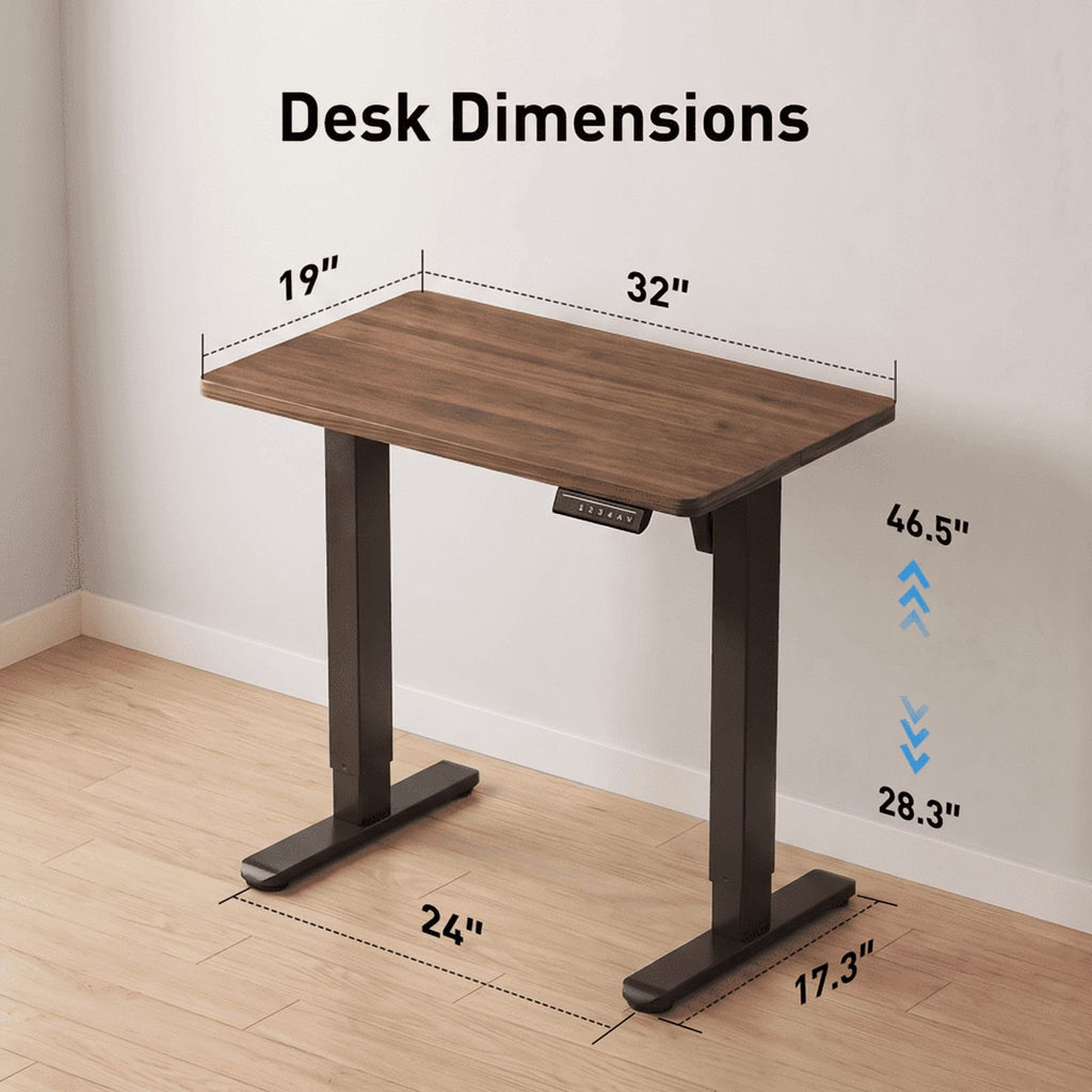 Kyspho 32" Small Electric Standing Desk Adjustable Height, 4 Memory Height Settings, Sit Stand Up Desk for Home Office & Computer Workstation, Black Walnut