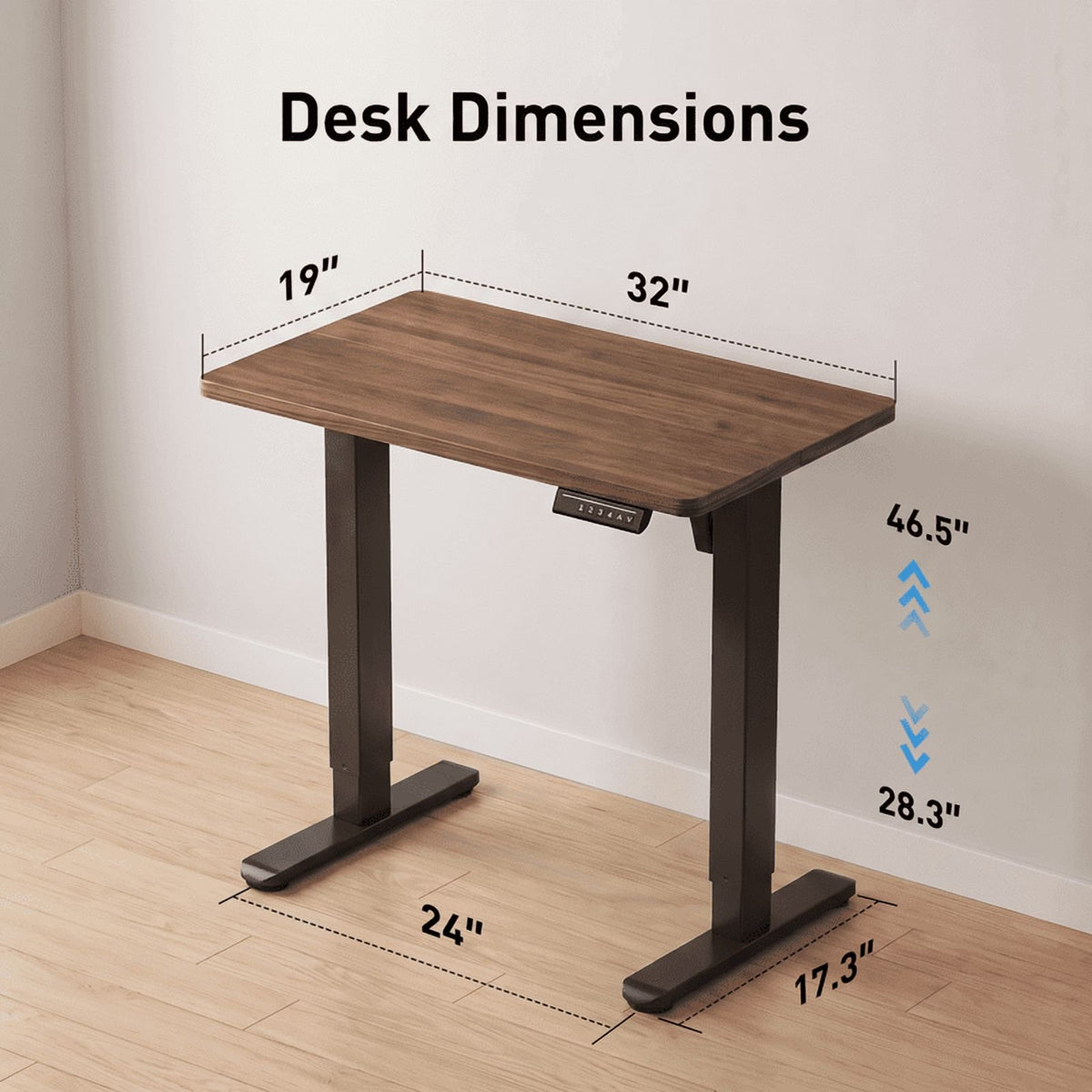 Kyspho 32" Small Electric Standing Desk Adjustable Height, 4 Memory Height Settings, Sit Stand Up Desk for Home Office & Computer Workstation, Black Walnut