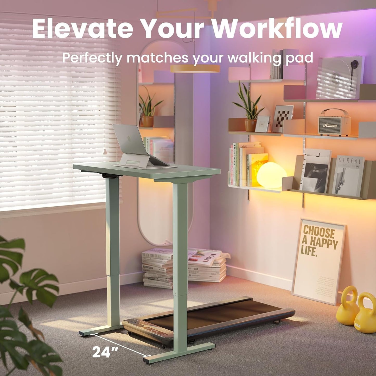 Kyspho Electric Standing Desk with 4 Memory Height Settings, 32" Small Height Adjustbale Desk, Sit Stand Up Desk for Home Office, Green