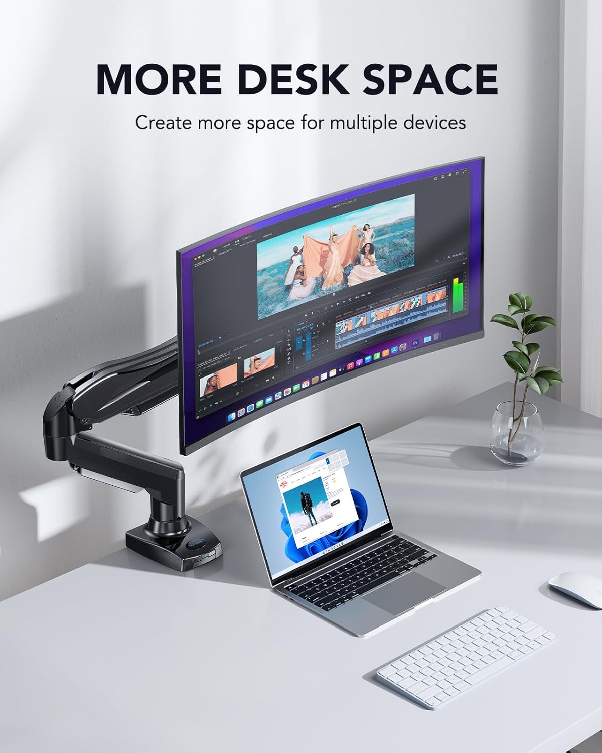 Single Monitor Mount, Articulating Gas Spring Monitor Arm, Adjustable Monitor Stand, Mount with Clamp and Grommet Base Fits 13 to 30 inch LCD Computer Monitors 4.4 to 14.3lbs