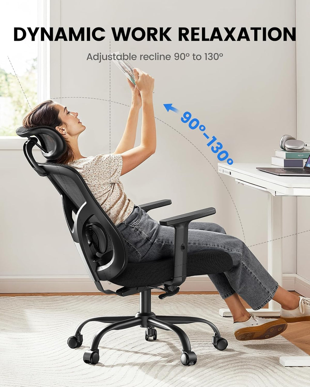 Home Office High Back Chair Mesh Lumbar Support, Swivel Computer Desk Chair with Adjustable Armrest, Max 300lbs - Walmart.com
