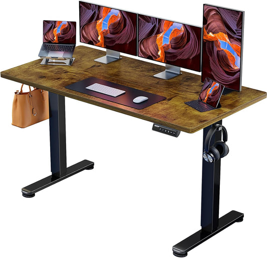 Electric Standing Desk with Drawer, Adjustable Height Sit Stand Up Desk, Home Office Desk Computer Workstation, 55x28 inch, Vintage Brown - Walmart.com