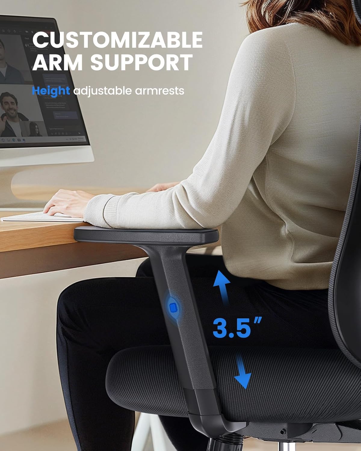 Home Office High Back Chair Mesh Lumbar Support, Swivel Computer Desk Chair with Adjustable Armrest, Max 300lbs - Walmart.com