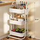 3 Tier Mesh Utility Cart Rolling Metal Organization Cart with Handle and Lockable Wheels for Kitchen Living Room Office,White