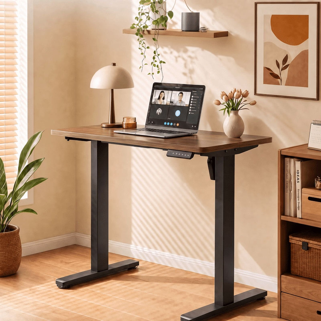 Kyspho 32" Small Electric Standing Desk Adjustable Height, 4 Memory Height Settings, Sit Stand Up Desk for Home Office & Computer Workstation, Black Walnut