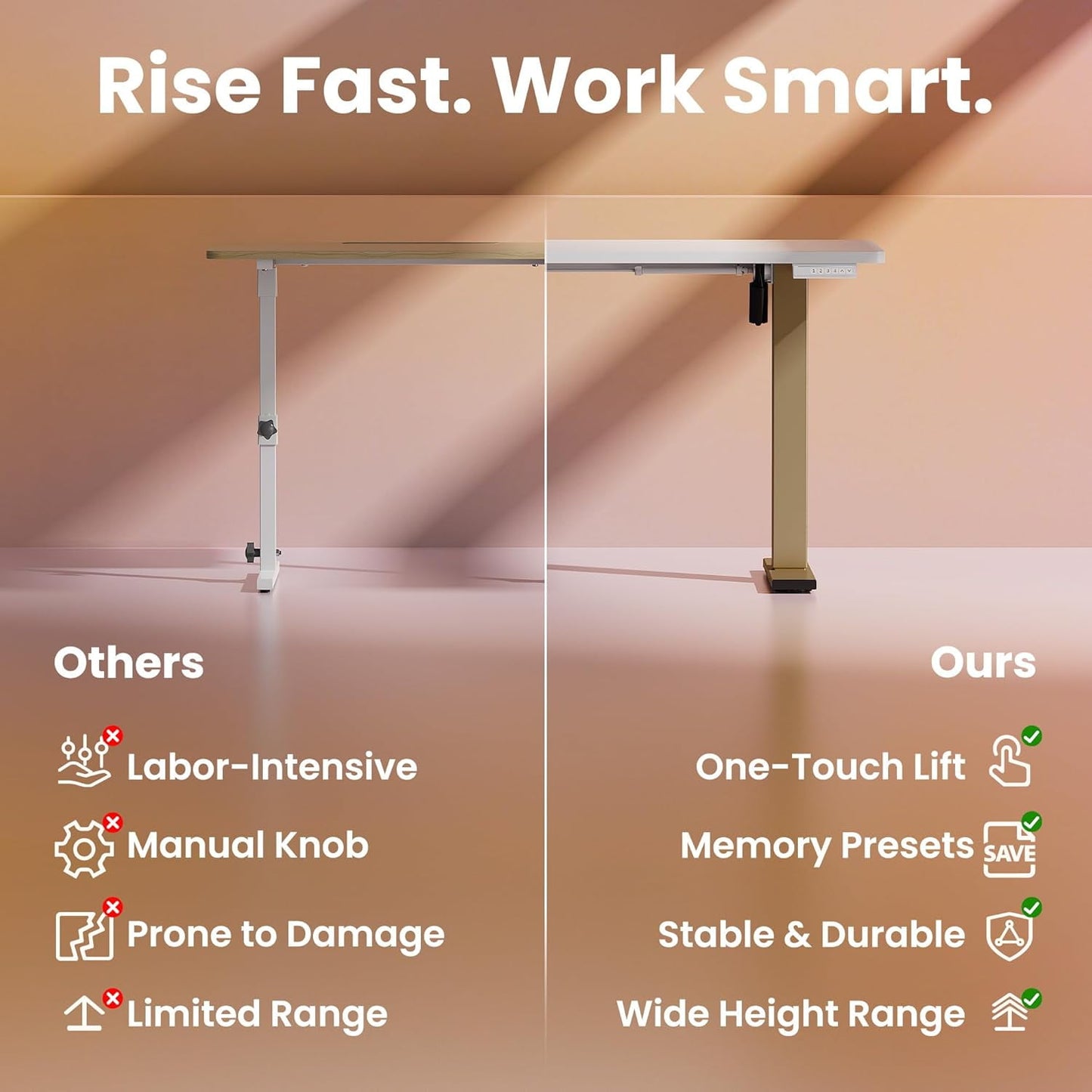 Kyspho Electric Standing Desk with 4 Memory Height Settings, 32" Small Height Adjustbale Desk, Sit Stand Up Desk for Home Office, White + Gold