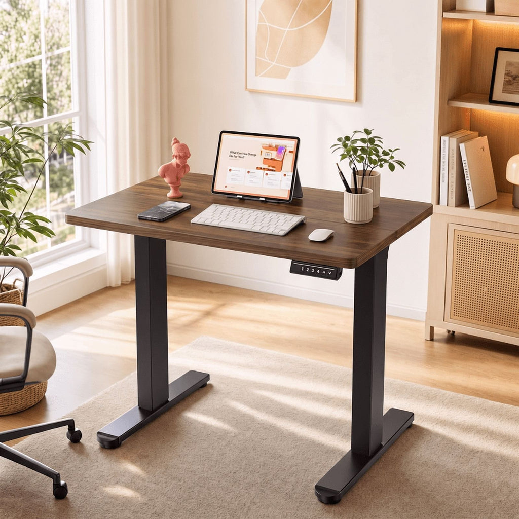 Kyspho 32" Small Electric Standing Desk Adjustable Height, 4 Memory Height Settings, Sit Stand Up Desk for Home Office & Computer Workstation, Black Walnut