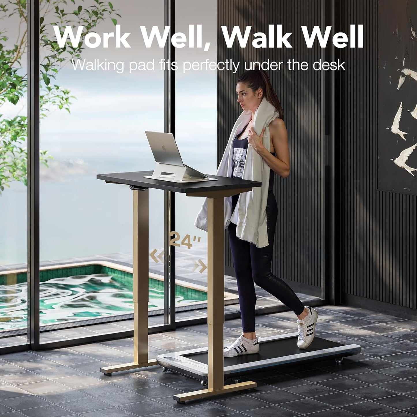 Kyspho Electric Standing Desk with 4 Memory Height Settings, 32" Small Height Adjustbale Desk, Sit Stand Up Desk for Home Office, Black + Gold
