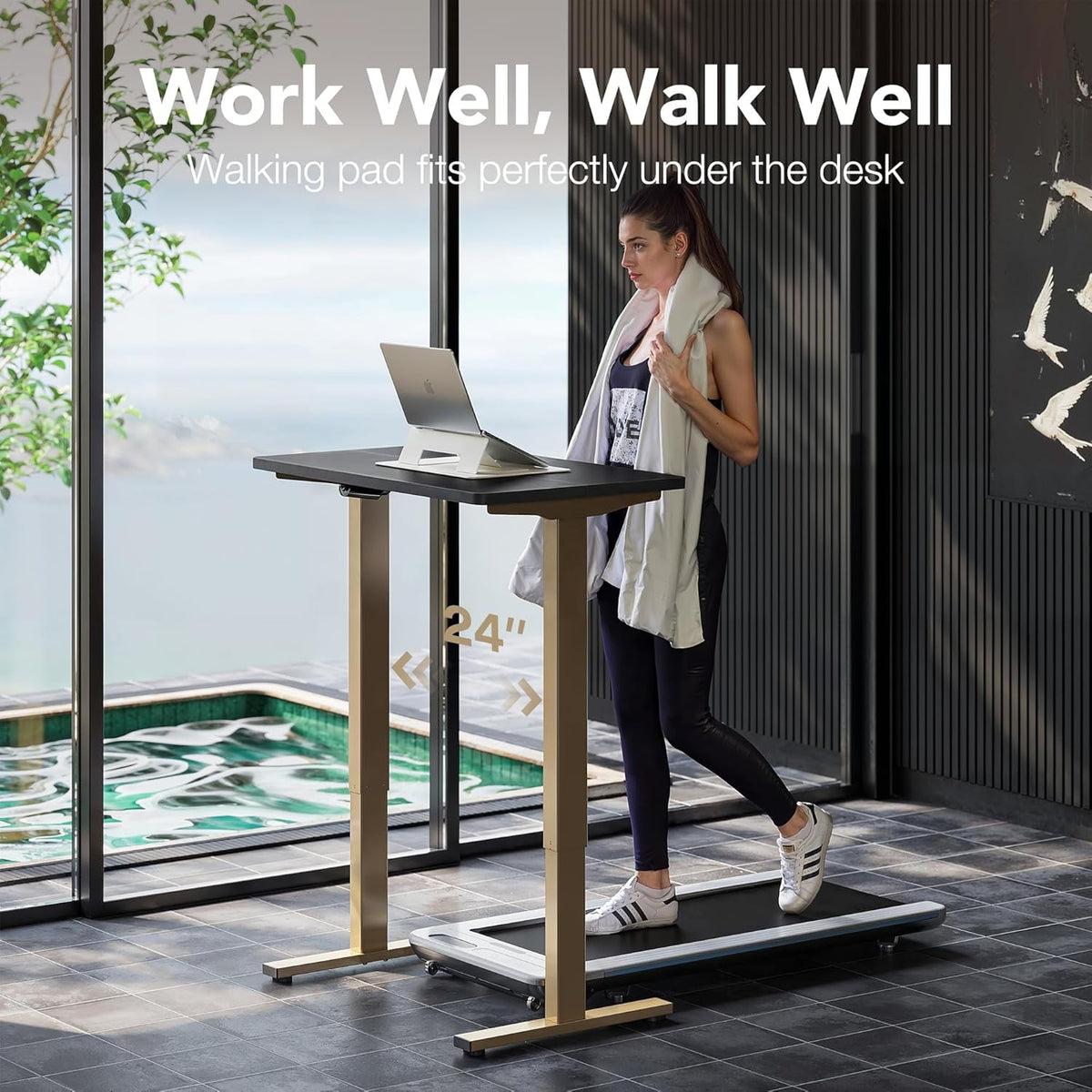 Kyspho Electric Standing Desk with 4 Memory Height Settings, 32" Small Height Adjustbale Desk, Sit Stand Up Desk for Home Office, Black + Gold