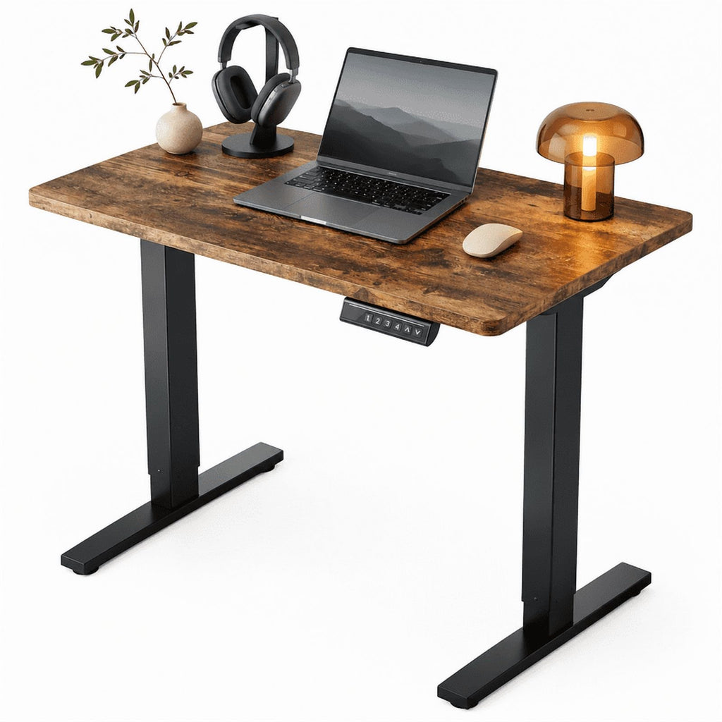 Kyspho 32" Small Electric Standing Desk Adjustable Height, 4 Memory Height Settings, Sit Stand Up Desk for Home Office & Computer Workstation, Black Walnut