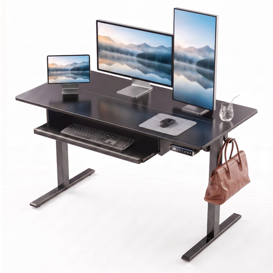Kyspho 48" x 24" Electric Standing Desk with Keyboard Tray Adjustable Sit Stand up Desk with Headphone Hook & 4 Height Memory Pre-Set Black