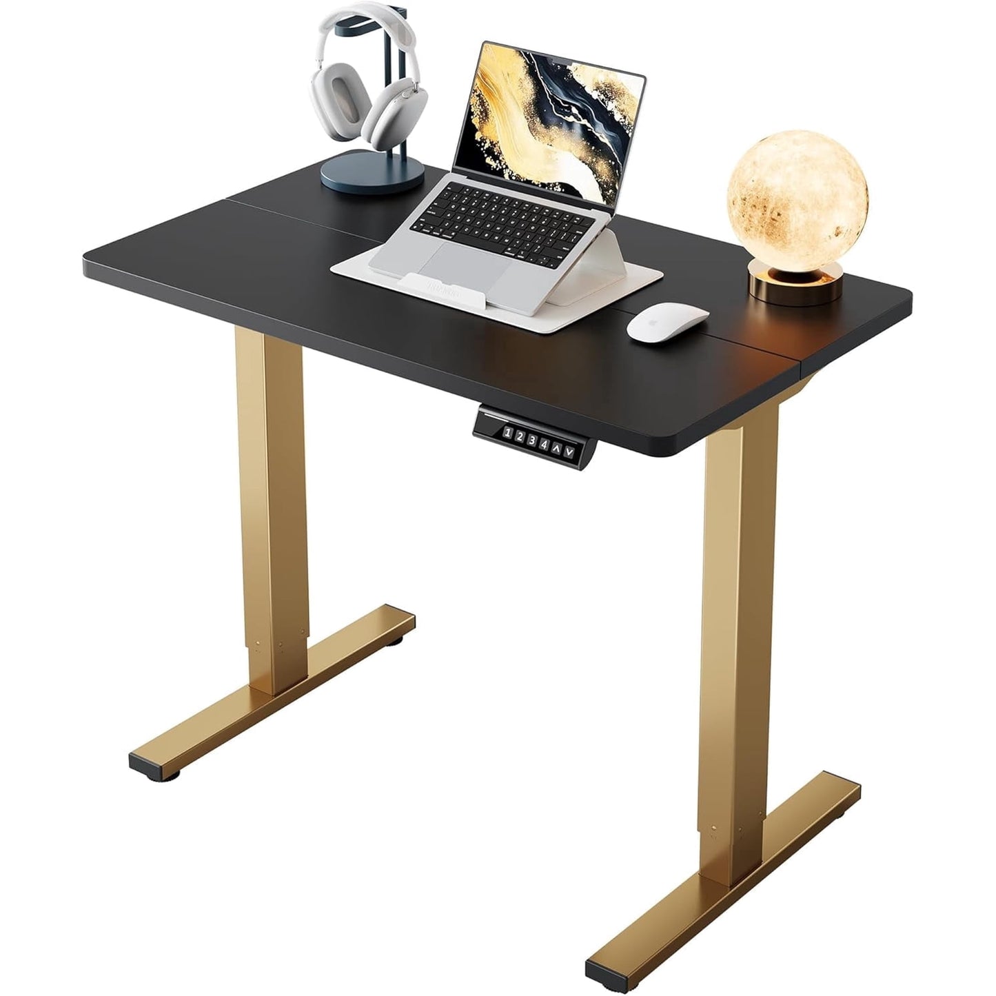 Kyspho Electric Standing Desk with 4 Memory Height Settings, 32" Small Height Adjustbale Desk, Sit Stand Up Desk for Home Office, Black + Gold