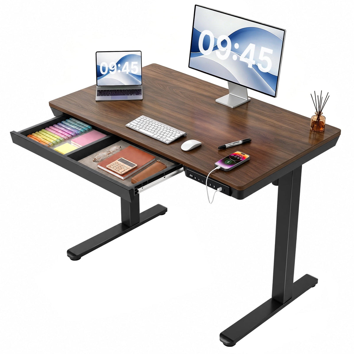 Electric Standing Desk, Stand up Desks Adjustable Height,Adjustable Desk,40x24 inches,Black Walnut