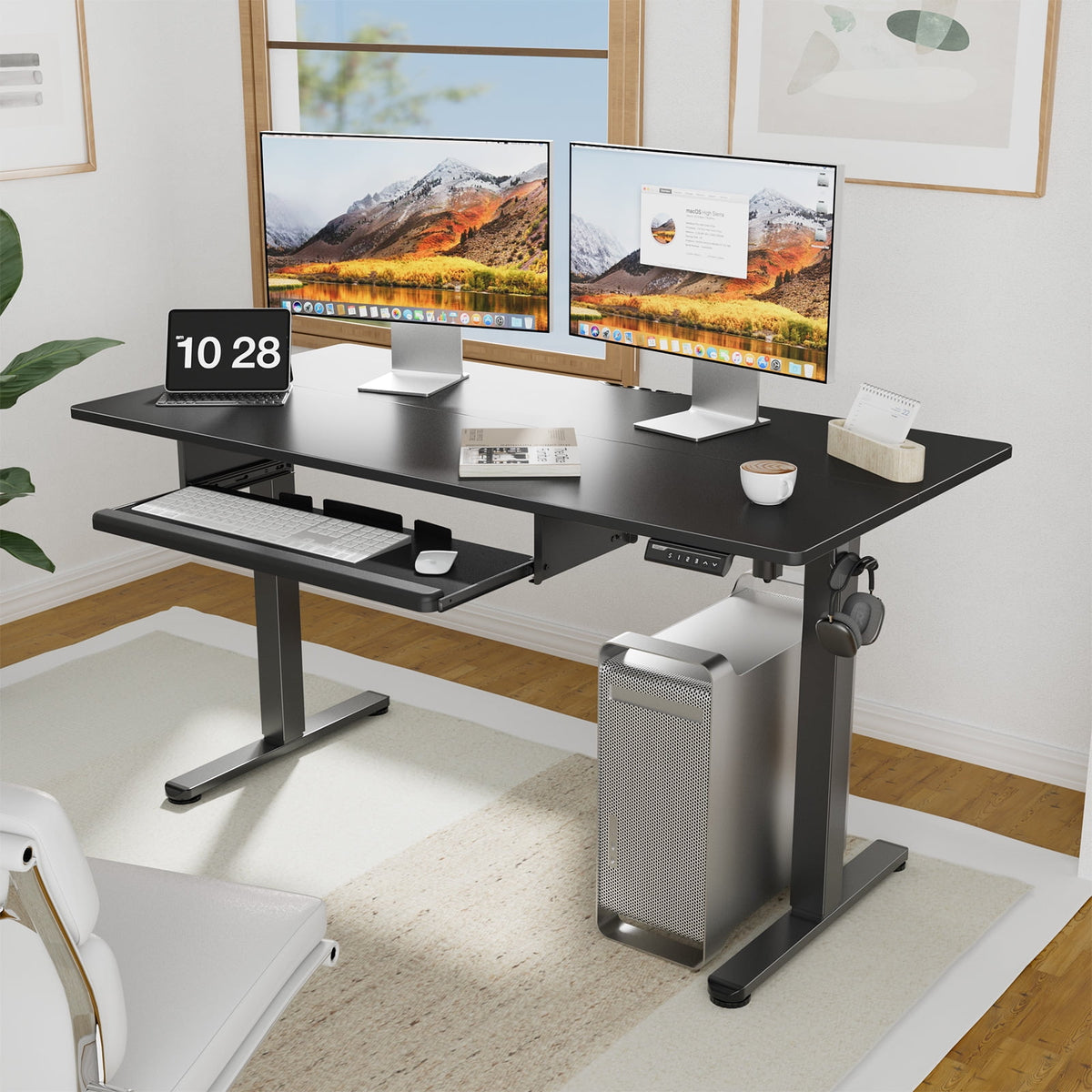 Electric Standing Desk with Keyboard Tray, 48" x 24" Adjustable Height Sit Stand Up Desk, Home Office Desk Computer Workstation, Vintage Black