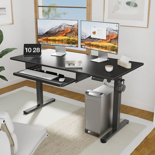 Electric Standing Desk with Keyboard Tray, 48" x 24" Adjustable Height Sit Stand Up Desk, Home Office Desk Computer Workstation, Vintage Black