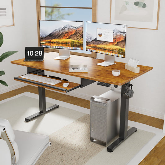 Electric Standing Desk with Keyboard Tray, 48" x 24" Adjustable Height Sit Stand Up Desk, Home Office Desk Computer Workstation, Vintage Brown
