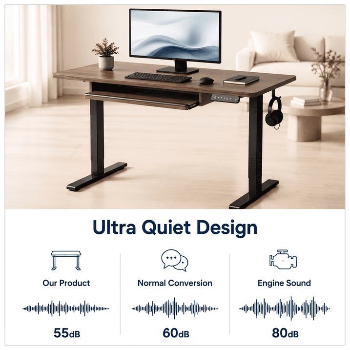 Kyspho 48" x 24" Electric Standing Desk with Keyboard Tray Adjustable Sit Stand up Desk with Headphone Hook & 4 Height Memory Pre-Set Walnut
