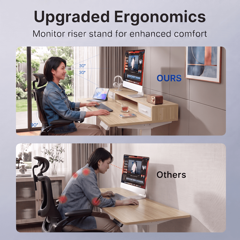 55" X 26" Electric Standing Desk with 2 Drawers & Large Keyboard Tray, Adjustable Sit Stand Computer Desk with 4 4 Memory Presets, C-Clamp Compatible Home Office Desk, Natrual