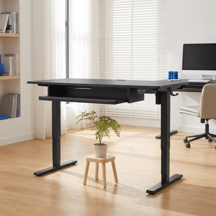 Kyspho 48" x 24" Electric Standing Desk with Keyboard Tray Adjustable Sit Stand up Desk with Headphone Hook & 4 Height Memory Pre-Set Black