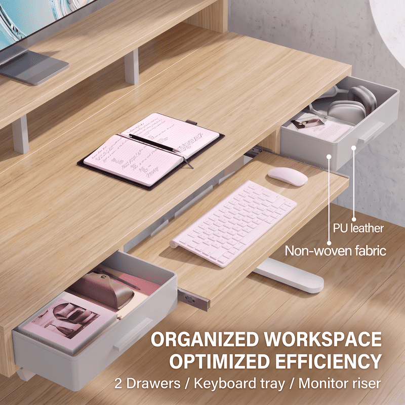 55" X 26" Electric Standing Desk with 2 Drawers & Large Keyboard Tray, Adjustable Sit Stand Computer Desk with 4 4 Memory Presets, C-Clamp Compatible Home Office Desk, Natrual