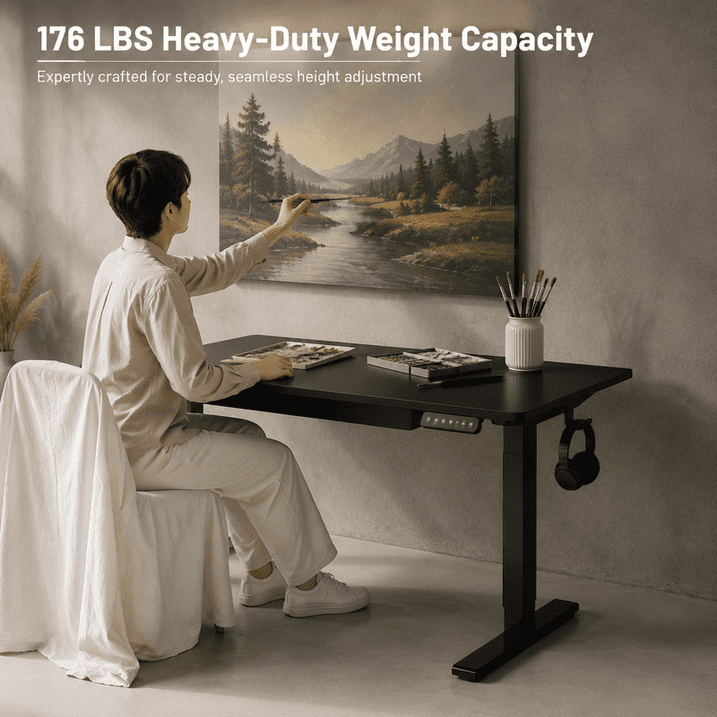 Kyspho 48" x 24" Electric Standing Desk with Keyboard Tray Adjustable Sit Stand up Desk with Headphone Hook & 4 Height Memory Pre-Set Black