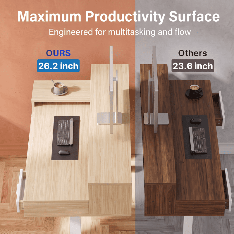 55" X 26" Electric Standing Desk with 2 Drawers & Large Keyboard Tray, Adjustable Sit Stand Computer Desk with 4 4 Memory Presets, C-Clamp Compatible Home Office Desk, Natrual